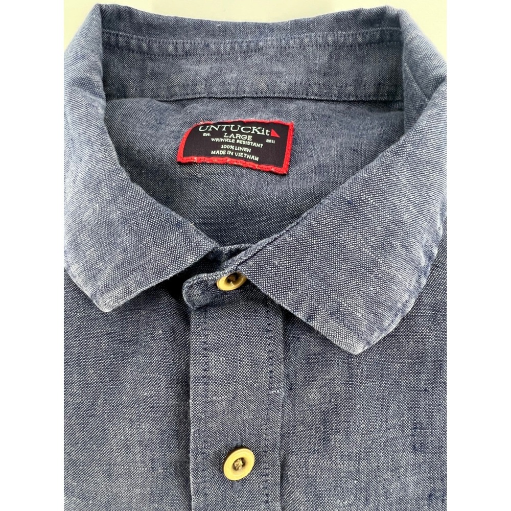 UNTUCKit Men's Large‎ Blue Linen Blend Short Sleeve Button Down Shirt